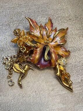 Kirks Folly Gold-Tone Iridescent Purple & Pink Floral Fairy Orchid Brooch